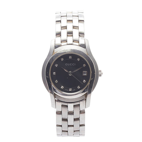 グッチ Gクラス 11Pダイヤ 腕時計 5500L クオーツ ブラック文字盤 ステンレススチール レディース GUCCI 【中古】