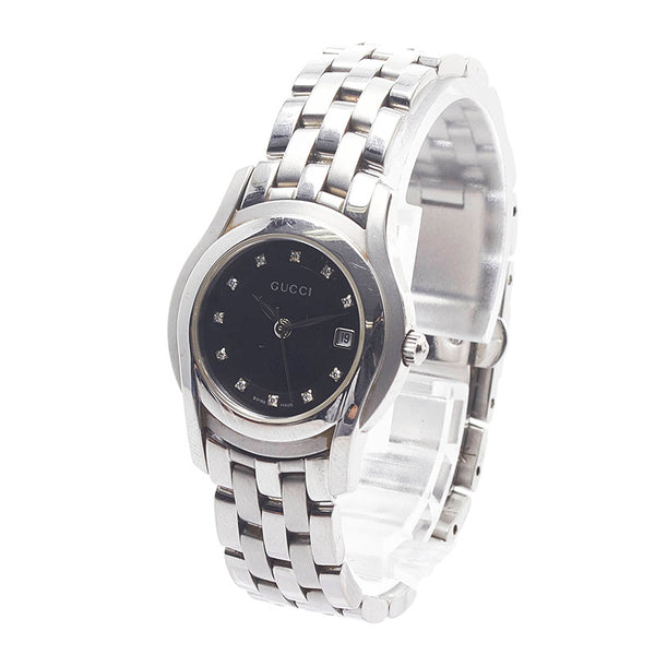 グッチ Gクラス 11Pダイヤ 腕時計 5500L クオーツ ブラック文字盤 ステンレススチール レディース GUCCI 【中古】