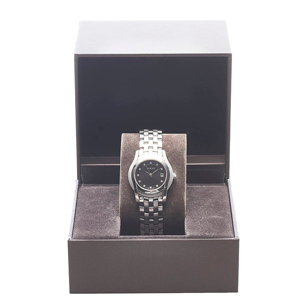 グッチ Gクラス 11Pダイヤ 腕時計 5500L クオーツ ブラック文字盤 ステンレススチール レディース GUCCI 【中古】