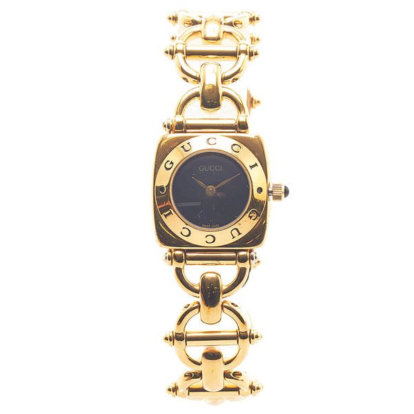 グッチ ホースビット ブレス 腕時計 6400L クオーツ ブラック文字盤 ステンレススチール レディース GUCCI 【中古】