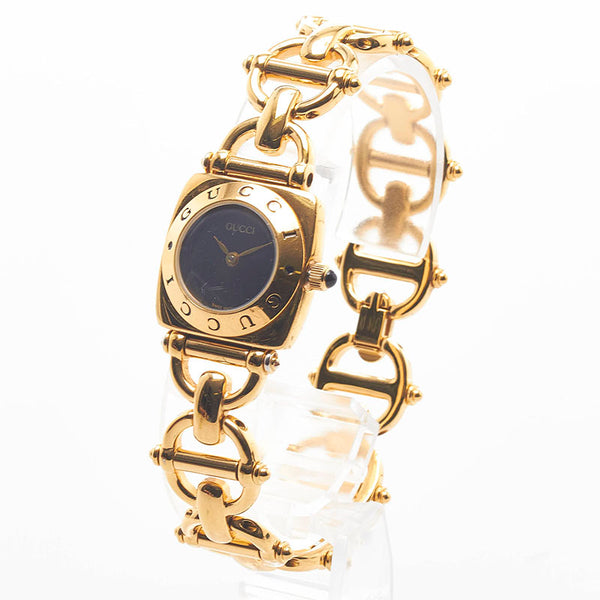 グッチ ホースビット ブレス 腕時計 6400L クオーツ ブラック文字盤 ステンレススチール レディース GUCCI 【中古】