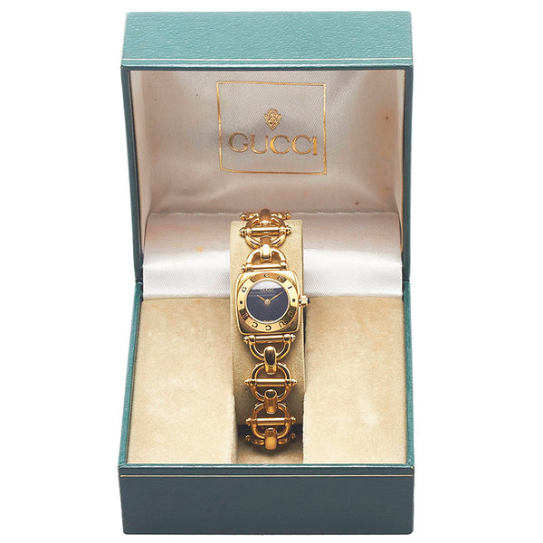 グッチ ホースビット ブレス 腕時計 6400L クオーツ ブラック文字盤 ステンレススチール レディース GUCCI 【中古】