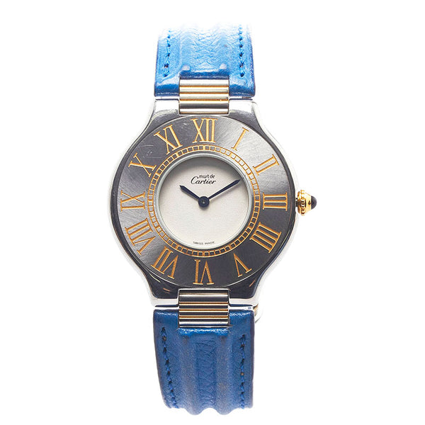 カルティエ マスト21 ヴァンティアン 腕時計 クオーツ ホワイト文字盤 ステンレススチール レザー レディース CARTIER 【中古】