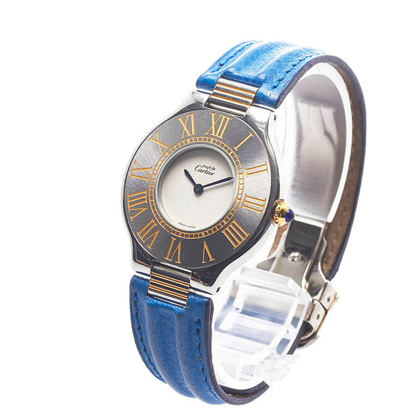 カルティエ マスト21 ヴァンティアン 腕時計 クオーツ ホワイト文字盤 ステンレススチール レザー レディース CARTIER 【中古】