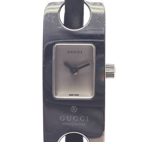 グッチ ブレスウォッチ 腕時計 6100L クオーツ シルバー文字盤 ステンレススチール レザー レディース GUCCI 【中古】