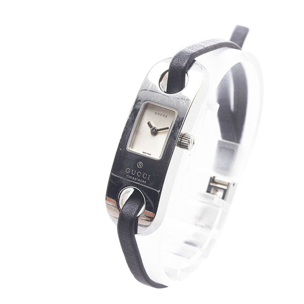 グッチ ブレスウォッチ 腕時計 6100L クオーツ シルバー文字盤 ステンレススチール レザー レディース GUCCI 【中古】