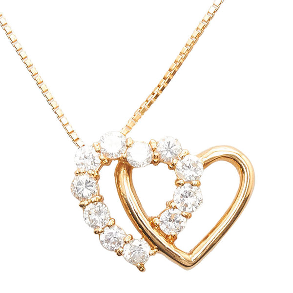 K18YG イエローゴールド ダイヤ1.01ct ハート ネックレス レディース 【中古】