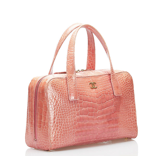 シャネル ココマーク クロコ型押し ハンドバッグ ピンク レザー レディース CHANEL 【中古】