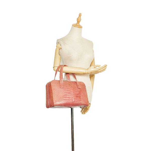 シャネル ココマーク クロコ型押し ハンドバッグ ピンク レザー レディース CHANEL 【中古】