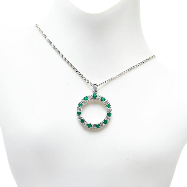 Pt900 プラチナ Pt850 プラチナ エメラルド0.46ct ダイヤ0.33ct リング ネックレス ペンダント レディース 【中古】