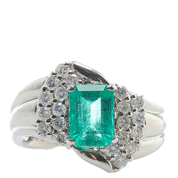 Pt900 プラチナ エメラルド1.107ct ダイヤ0.50ct リング 指輪 レディース 12号 【中古】