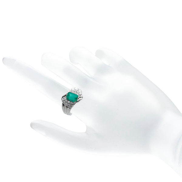 Pt900 プラチナ エメラルド1.107ct ダイヤ0.50ct リング 指輪 レディース 12号 【中古】