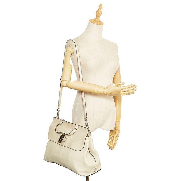 グッチ バンブー ハンドバッグ ショルダーバッグ 2WAY 370830 アイボリー ホワイト レザー レディース GUCCI 【中古】