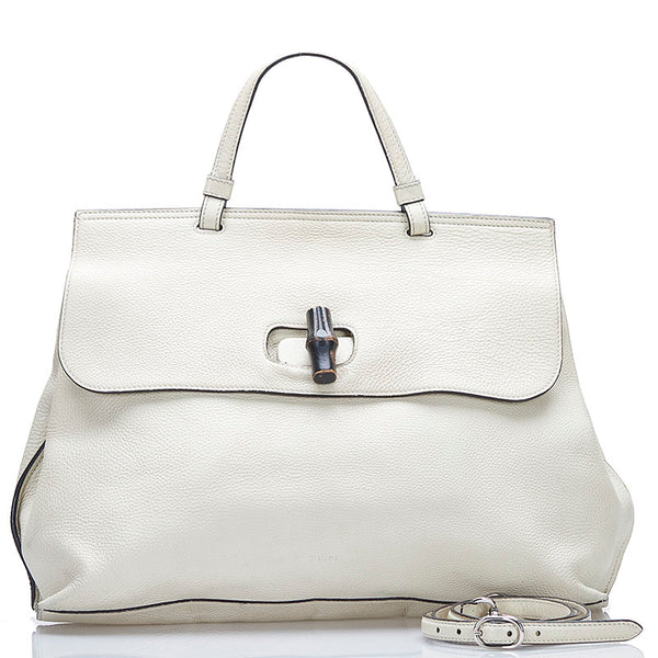 グッチ バンブー ハンドバッグ ショルダーバッグ 2WAY 370830 アイボリー ホワイト レザー レディース GUCCI 【中古】