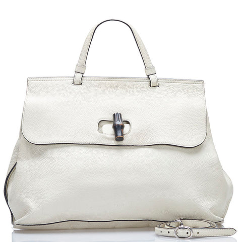 グッチ バンブー ハンドバッグ ショルダーバッグ 2WAY 370830 アイボリー ホワイト レザー レディース GUCCI 【中古】