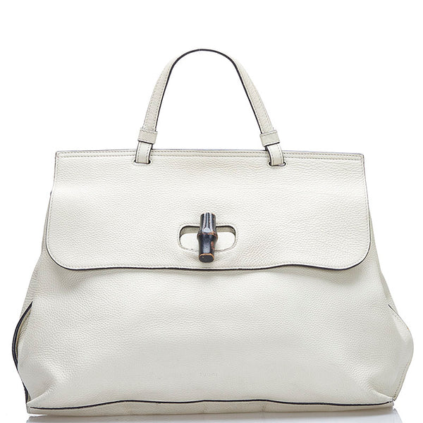 グッチ バンブー ハンドバッグ ショルダーバッグ 2WAY 370830 アイボリー ホワイト レザー レディース GUCCI 【中古】