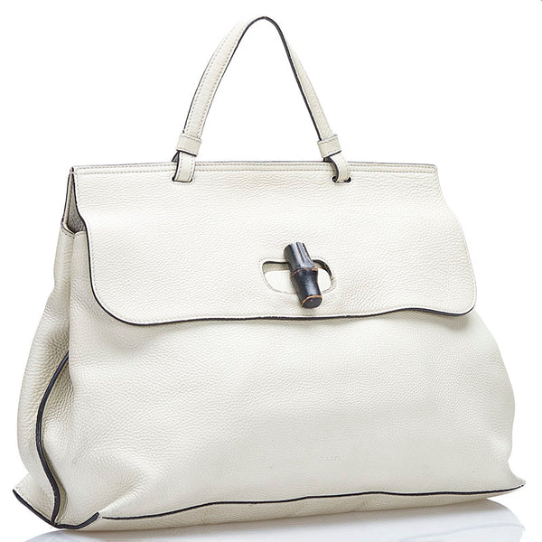 グッチ バンブー ハンドバッグ ショルダーバッグ 2WAY 370830 アイボリー ホワイト レザー レディース GUCCI 【中古】