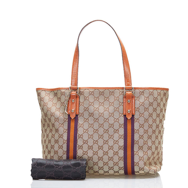 グッチ GGキャンバス シェリー トートバッグ 139220 ブラウン パープル キャンバス レザー レディース GUCCI 【中古】