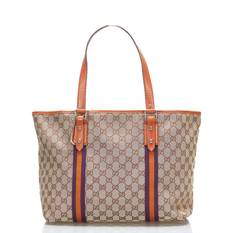 グッチ GGキャンバス シェリー トートバッグ 139220 ブラウン パープル キャンバス レザー レディース GUCCI 【中古】