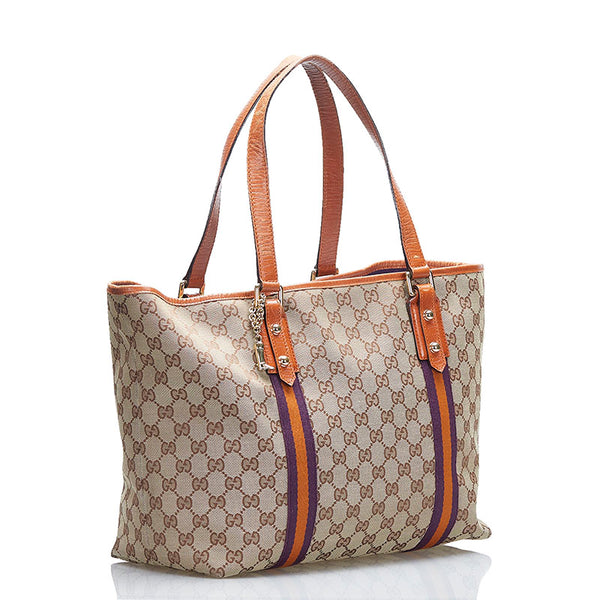 グッチ GGキャンバス シェリー トートバッグ 139220 ブラウン パープル キャンバス レザー レディース GUCCI 【中古】