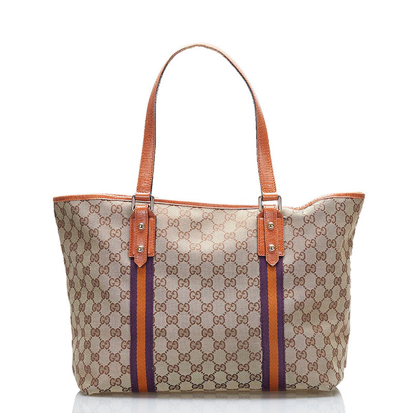 グッチ GGキャンバス シェリー トートバッグ 139220 ブラウン パープル キャンバス レザー レディース GUCCI 【中古】