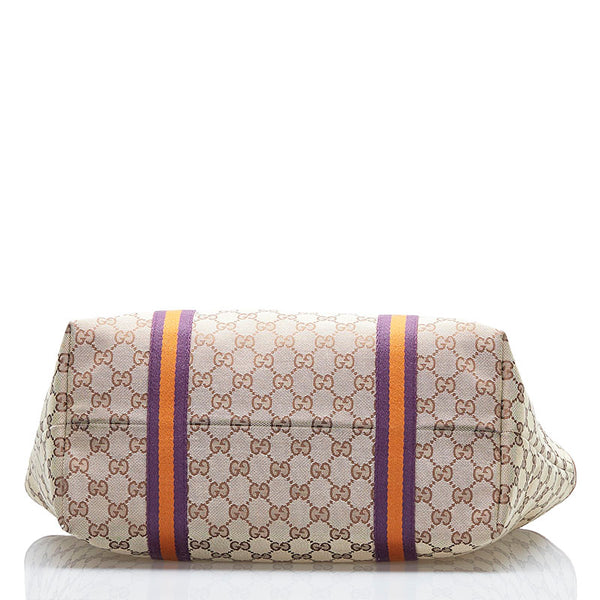 グッチ GGキャンバス シェリー トートバッグ 139220 ブラウン パープル キャンバス レザー レディース GUCCI 【中古】