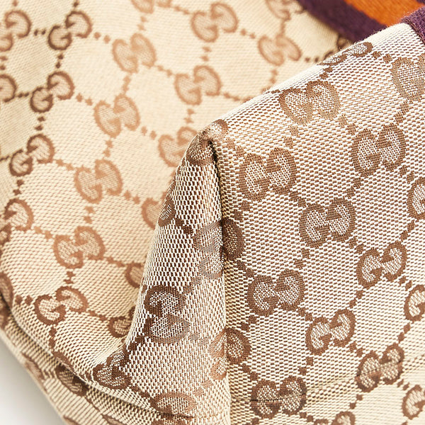 グッチ GGキャンバス シェリー トートバッグ 139220 ブラウン パープル キャンバス レザー レディース GUCCI 【中古】