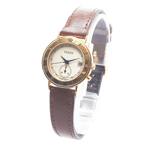 グッチ ベルト（社外品） 腕時計 800L クオーツ ホワイト文字盤 ステンレススチール レザー レディース GUCCI 【中古】