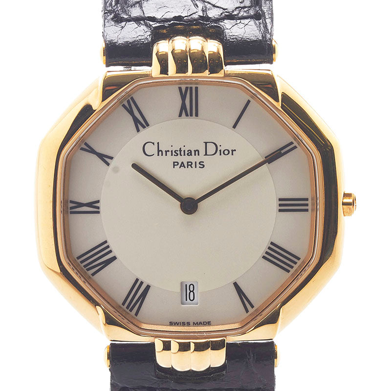 クリスチャンディオール オクタゴン 腕時計 D45-154 クオーツ ホワイト文字盤 ステンレススチール レザー レディース Christian Dior 【中古】