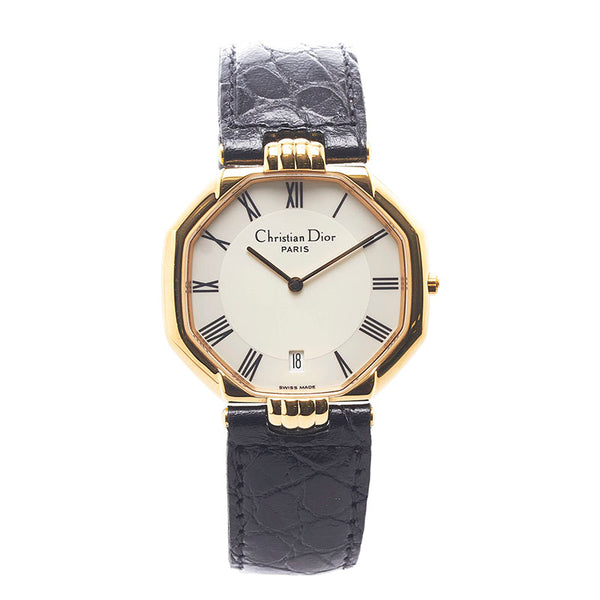クリスチャンディオール オクタゴン 腕時計 D45-154 クオーツ ホワイト文字盤 ステンレススチール レザー レディース Christian Dior 【中古】