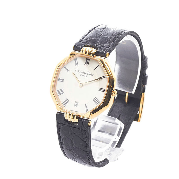 クリスチャンディオール オクタゴン 腕時計 D45-154 クオーツ ホワイト文字盤 ステンレススチール レザー レディース Christian Dior 【中古】
