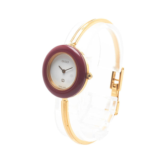 グッチ チェンジベゼル 腕時計 1100-L クオーツ ホワイト文字盤 メッキ レディース GUCCI 【中古】