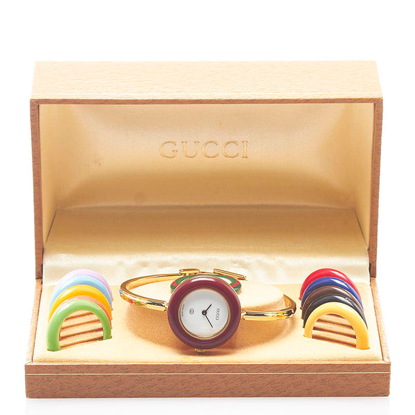 グッチ チェンジベゼル 腕時計 1100-L クオーツ ホワイト文字盤 メッキ レディース GUCCI 【中古】