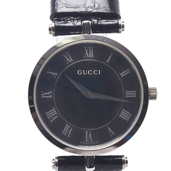 グッチ 腕時計 2040M クオーツ ブラック文字盤 ステンレススチール レザー メンズ GUCCI 【中古】
