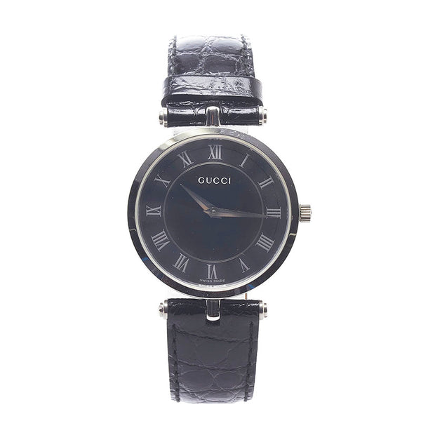 グッチ 腕時計 2040M クオーツ ブラック文字盤 ステンレススチール レザー メンズ GUCCI 【中古】