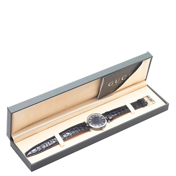 グッチ 腕時計 2040M クオーツ ブラック文字盤 ステンレススチール レザー メンズ GUCCI 【中古】