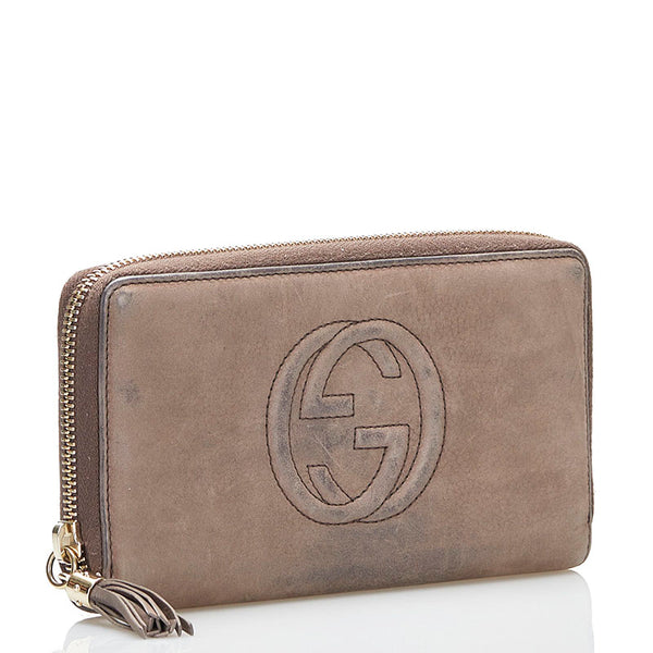 グッチ ソーホー ラウンドファスナー 長財布 308004 0416 ブラウン レザー レディース GUCCI 【中古】