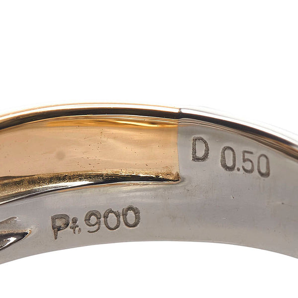 Pt900 プラチナ K18YG イエローゴールド コンビ ダイヤ0.50ct リング 指輪 レディース 11号 【中古】