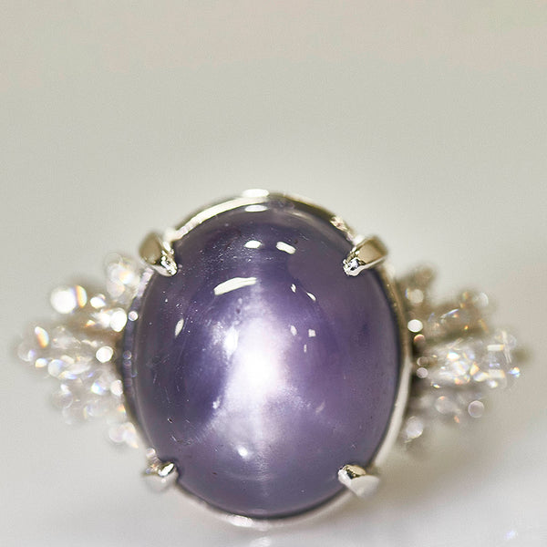 Pt850 プラチナ スターサファイア21.83ct ダイヤ0.83ct リング 指輪 レディース 11.5号 【中古】