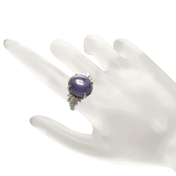 Pt850 プラチナ スターサファイア21.83ct ダイヤ0.83ct リング 指輪 レディース 11.5号 【中古】