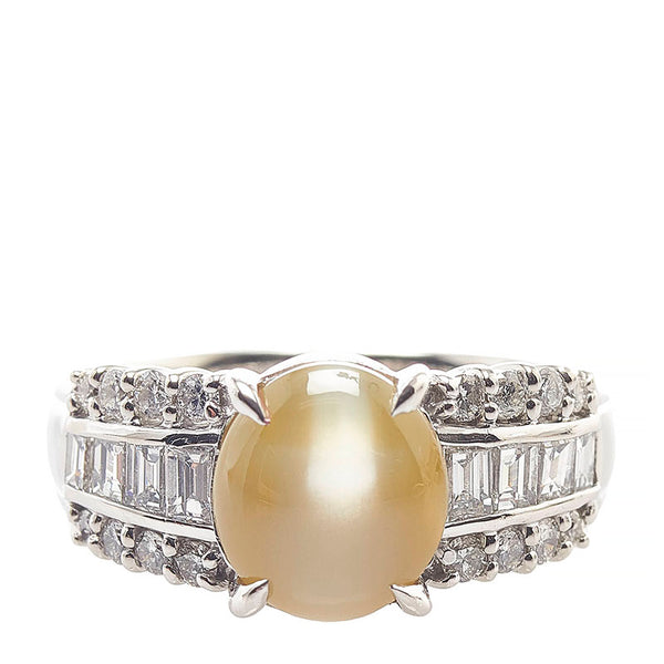 Pt900 プラチナ キャッツアイ4.17ct ダイヤ0.85ct リング 指輪 レディース 15.5号 【中古】