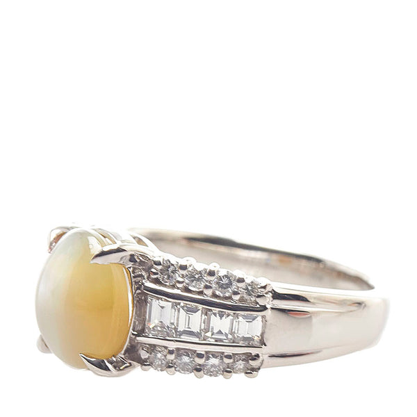 Pt900 プラチナ キャッツアイ4.17ct ダイヤ0.85ct リング 指輪 レディース 15.5号 【中古】