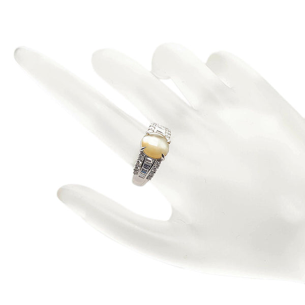 Pt900 プラチナ キャッツアイ4.17ct ダイヤ0.85ct リング 指輪 レディース 15.5号 【中古】