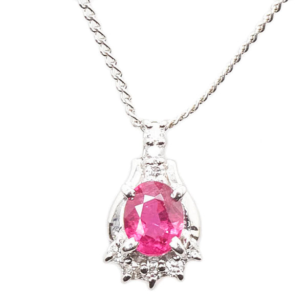 Pt900 プラチナ Pt850 プラチナ ルビー0.45ct ダイヤ0.07ct ネックレス ペンダント レディース 【中古】