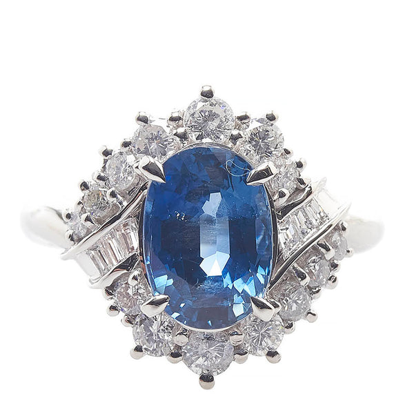 Pt900 プラチナ サファイア3.236ct ダイヤ0.86ct リング 指輪 レディース 12.5号 【中古】