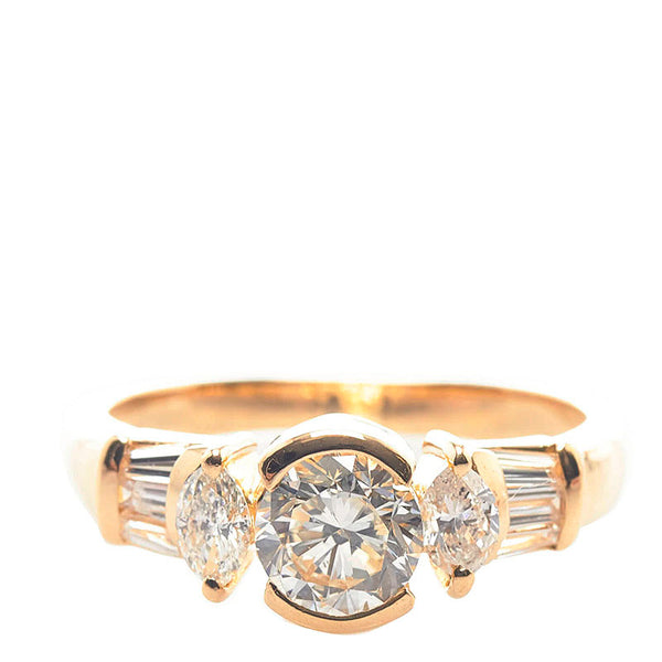 K18YG イエローゴールド ダイヤ1.008ct ダイヤ0.50ct リング 指輪 レディース 13号 【中古】