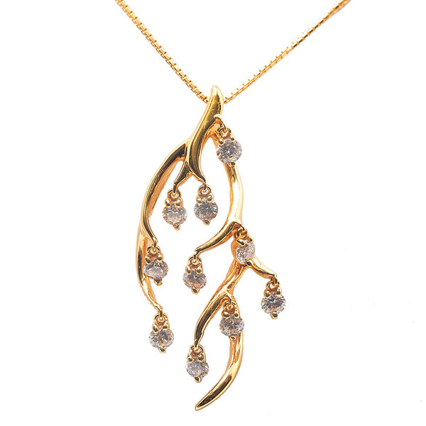 K18YG イエローゴールド ダイヤ0.71ct 鹿の角 植物 モチーフ ネックレス レディース 【中古】