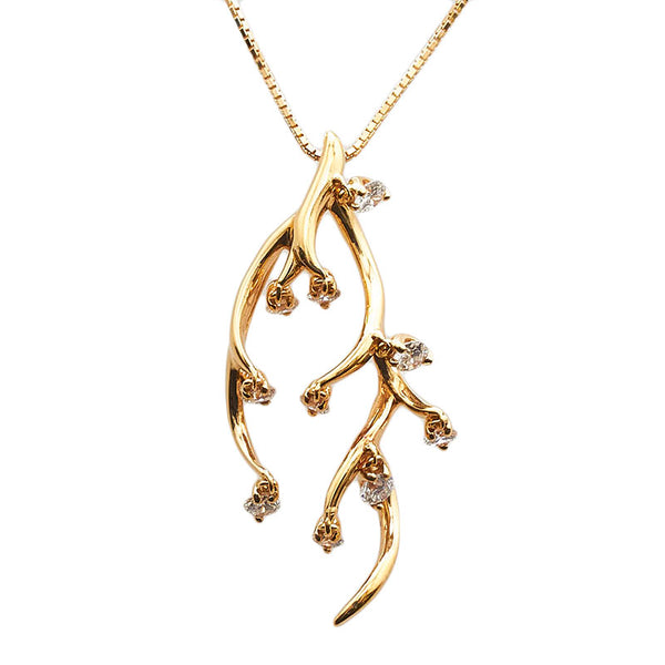 K18YG イエローゴールド ダイヤ0.71ct 鹿の角 植物 モチーフ ネックレス レディース 【中古】