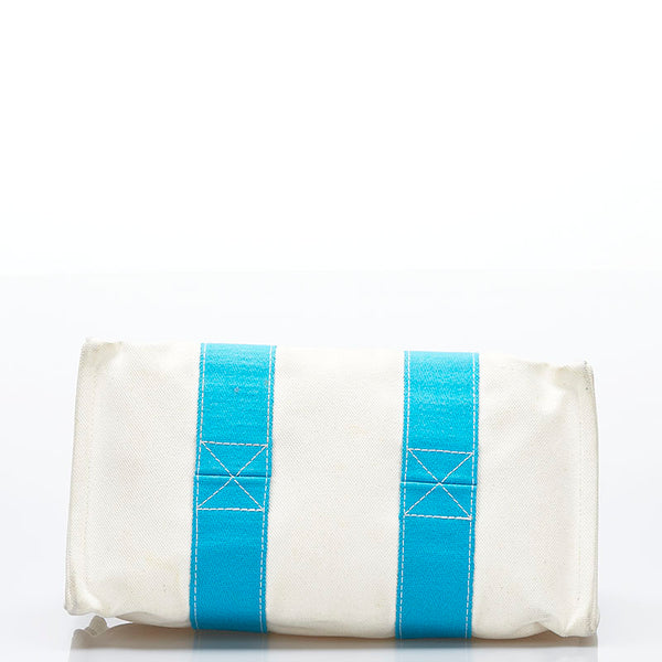 エルメス ボラボラPM トートバッグ ハンドバッグ ターコイズブルー ホワイト キャンバス レディース HERMES 【中古】