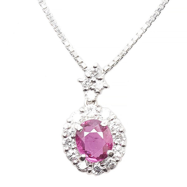 Pt900 プラチナ Pt850 プラチナ ルビー0.74ct ダイヤ0.38ct ネックレス レディース 【中古】